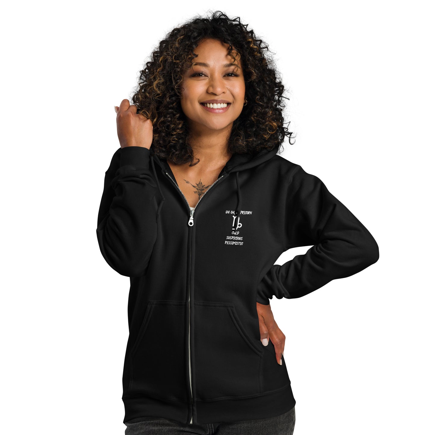 “Uh Oh, Capricorn” Unisex Zip Hoodie