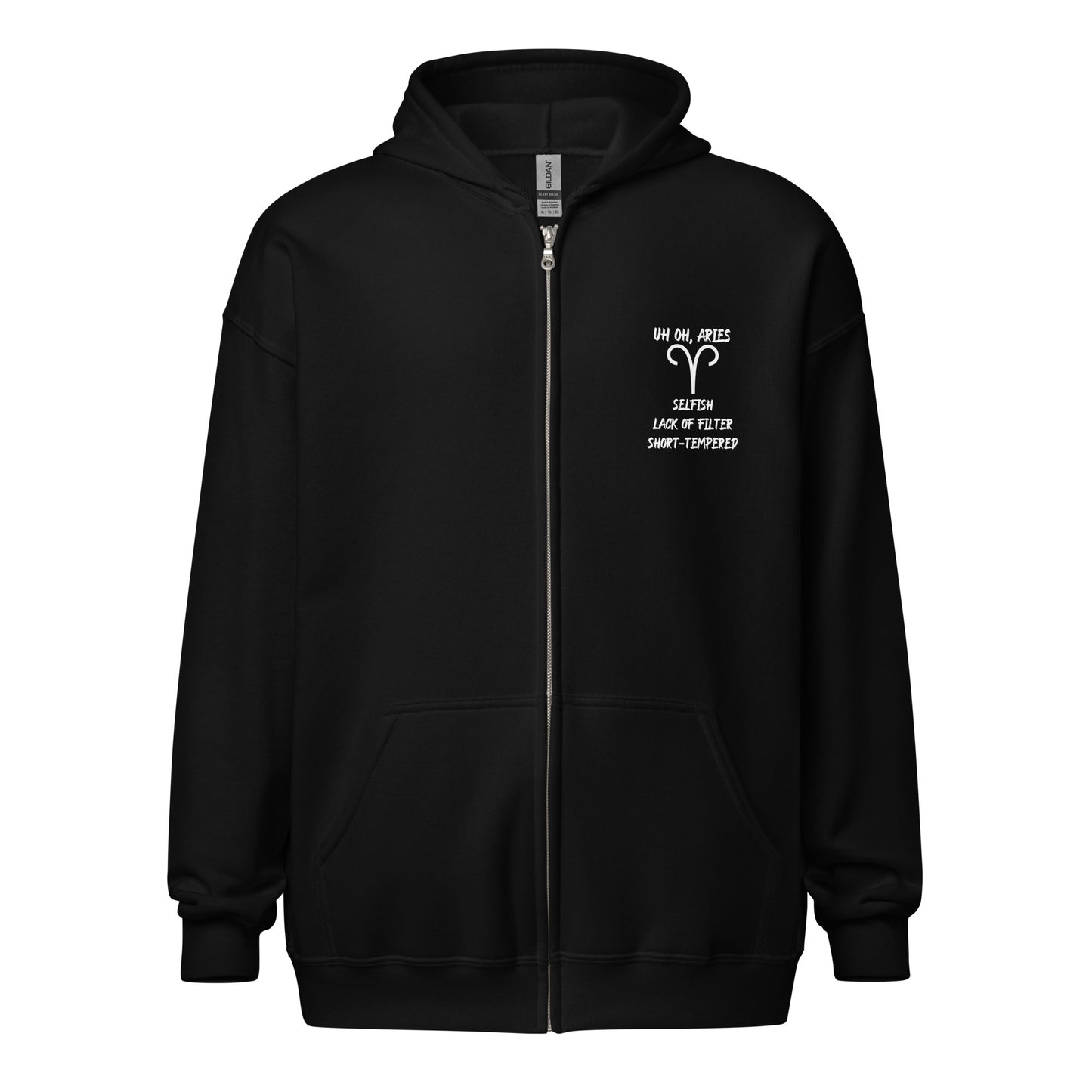 “Uh Oh, Aries” Unisex Zip Hoodie