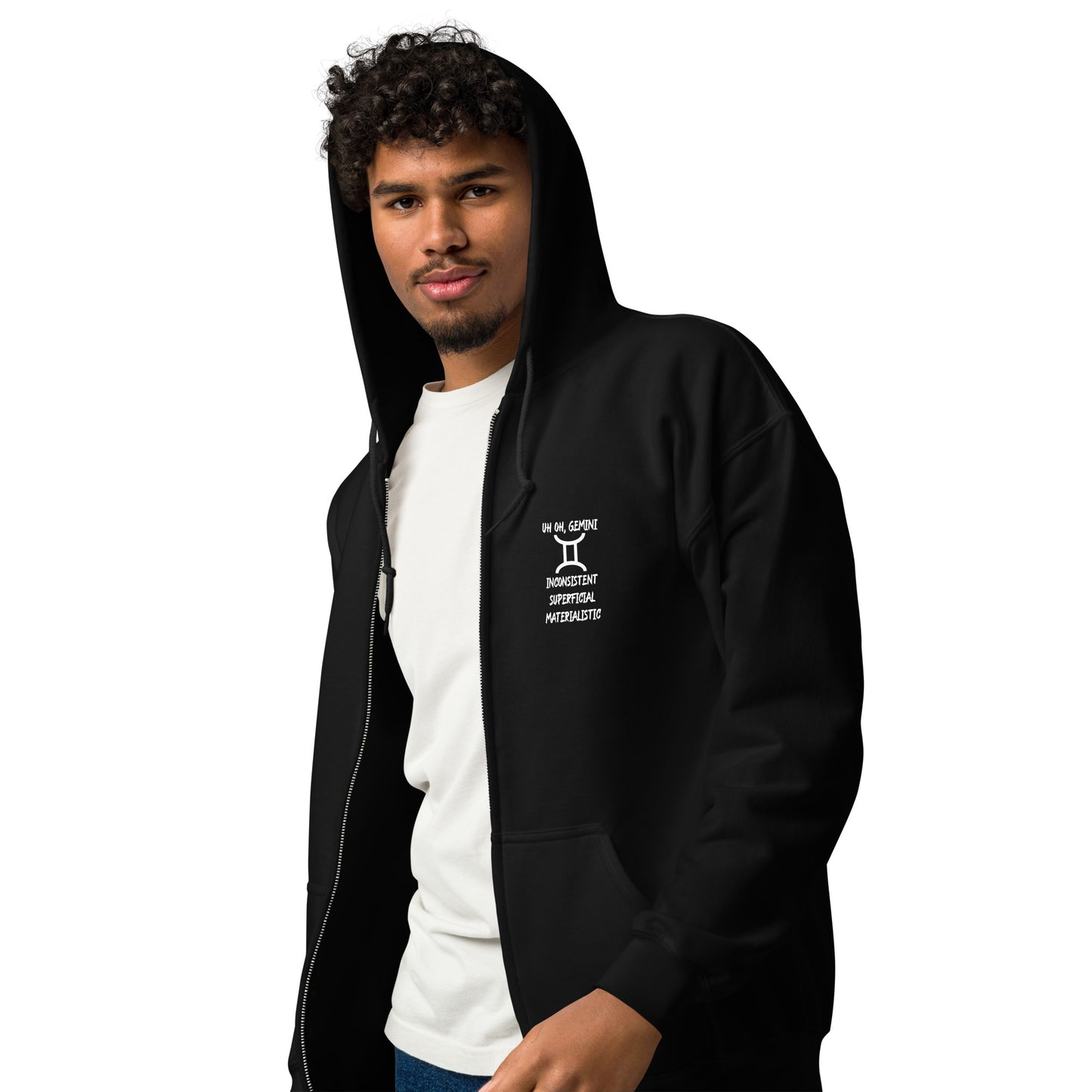 “Uh Oh, Gemini” Unisex Zip Hoodie
