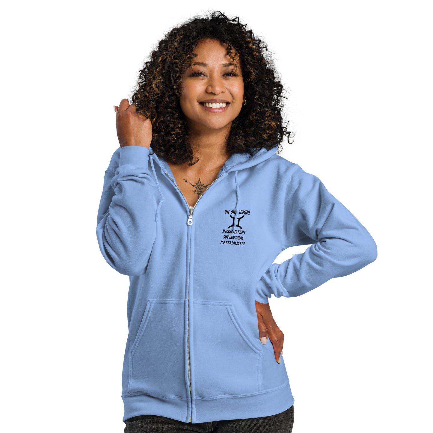 “Uh Oh, Gemini” Unisex Zip Hoodie