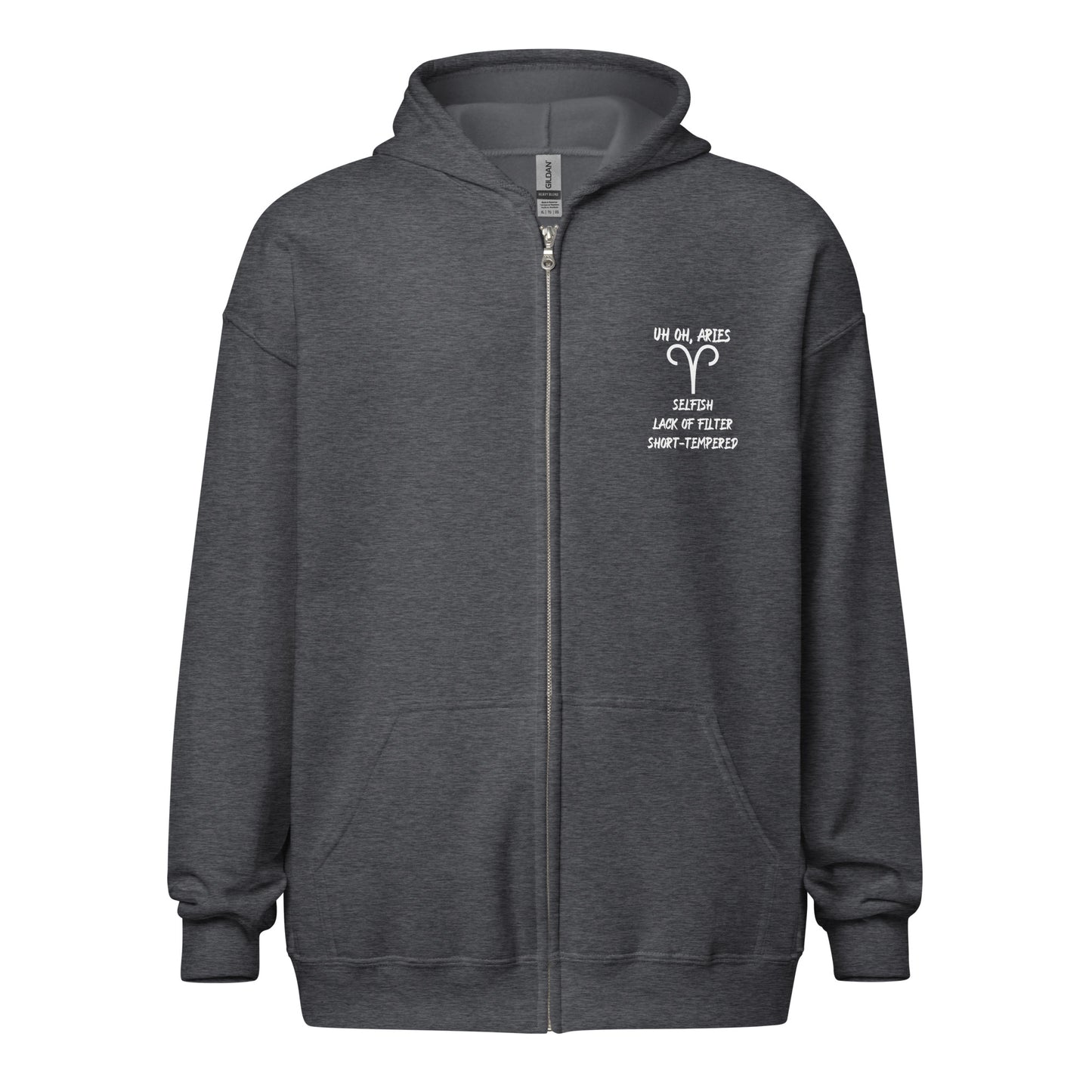 “Uh Oh, Aries” Unisex Zip Hoodie
