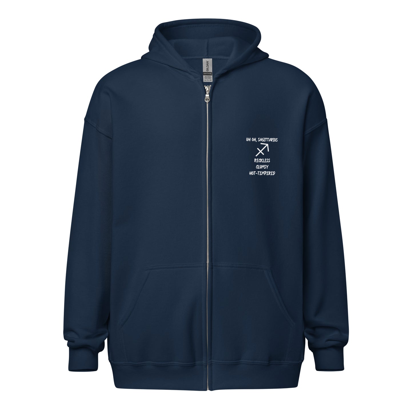 “Uh Oh, Sagittarius” Unisex Zip Hoodie
