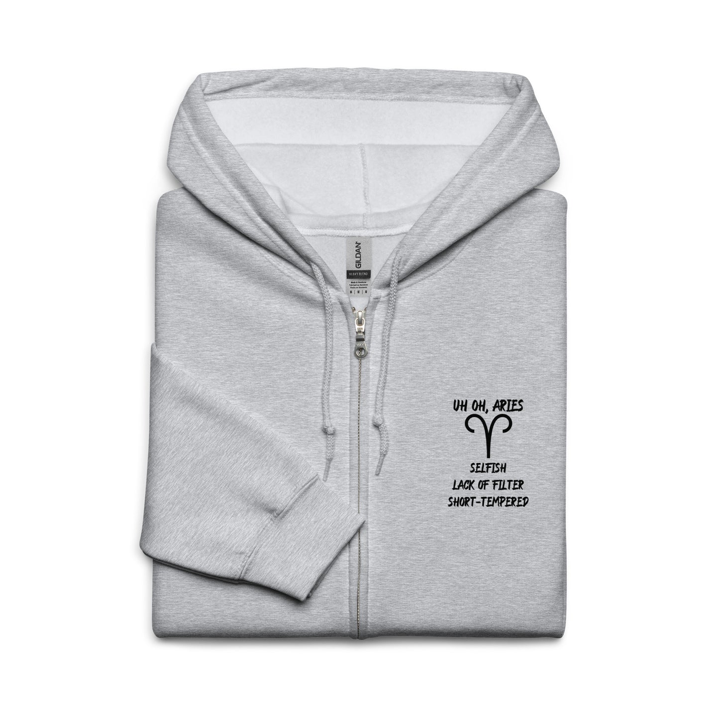 “Uh Oh, Aries” Unisex Zip Hoodie