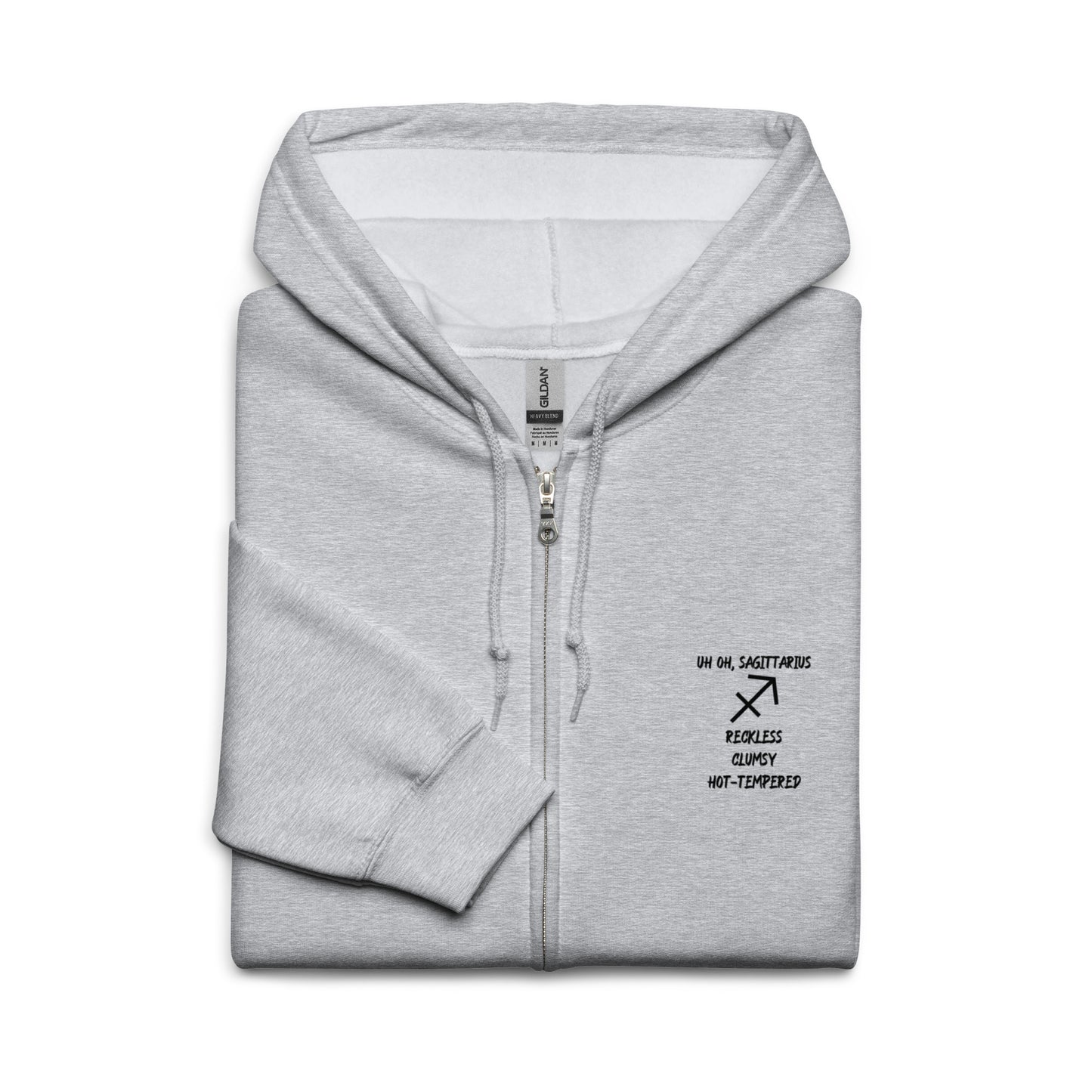 “Uh Oh, Sagittarius” Unisex Zip Hoodie
