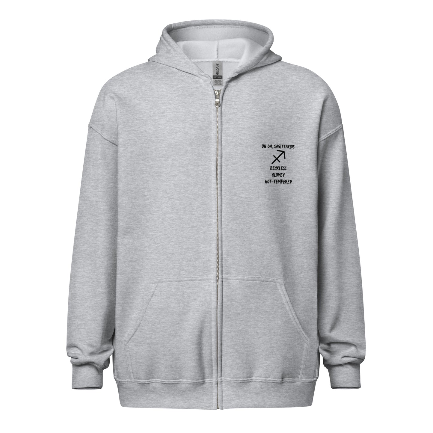 “Uh Oh, Sagittarius” Unisex Zip Hoodie