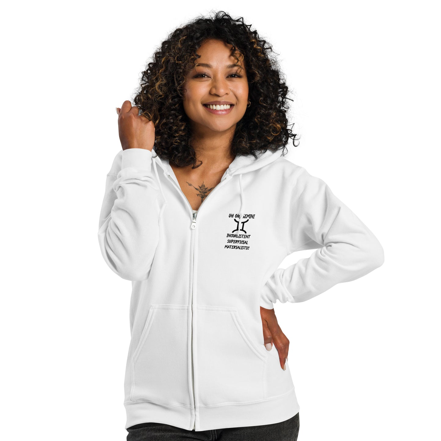 “Uh Oh, Gemini” Unisex Zip Hoodie
