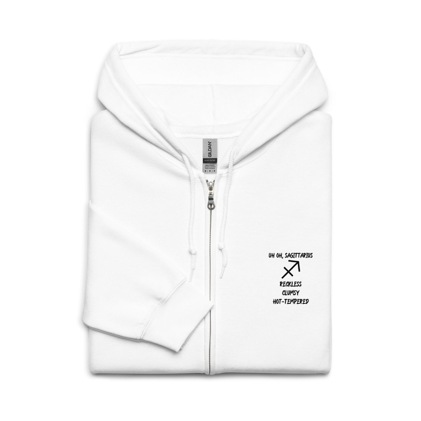 “Uh Oh, Sagittarius” Unisex Zip Hoodie