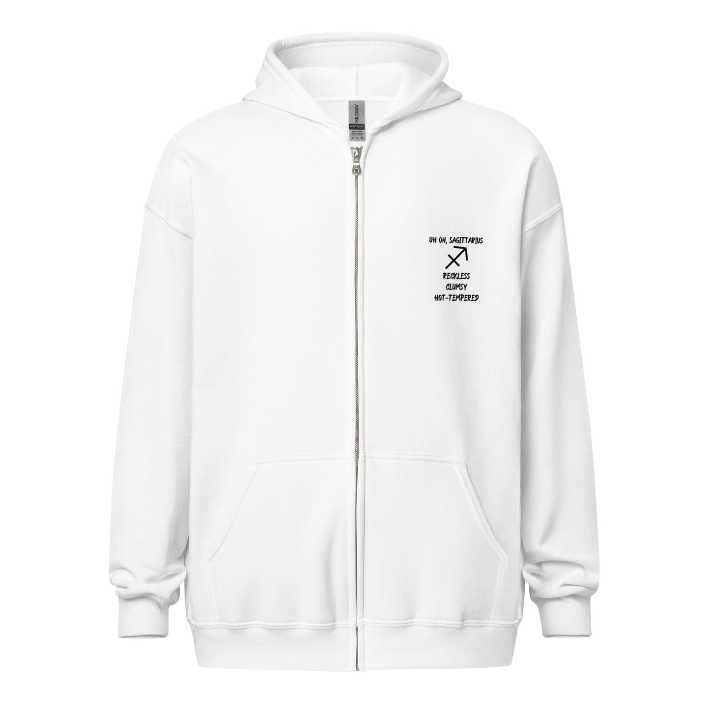 “Uh Oh, Sagittarius” Unisex Zip Hoodie