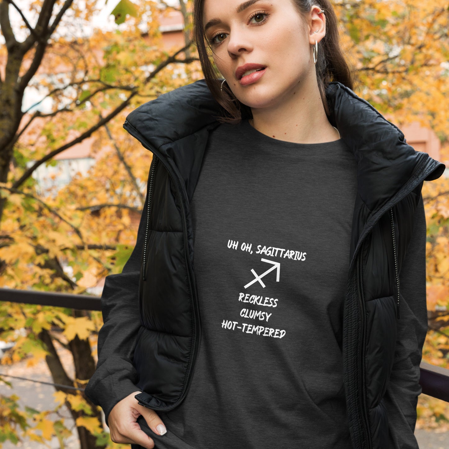 “Uh Oh, Sagittarius” Unisex Long Sleeve Tee
