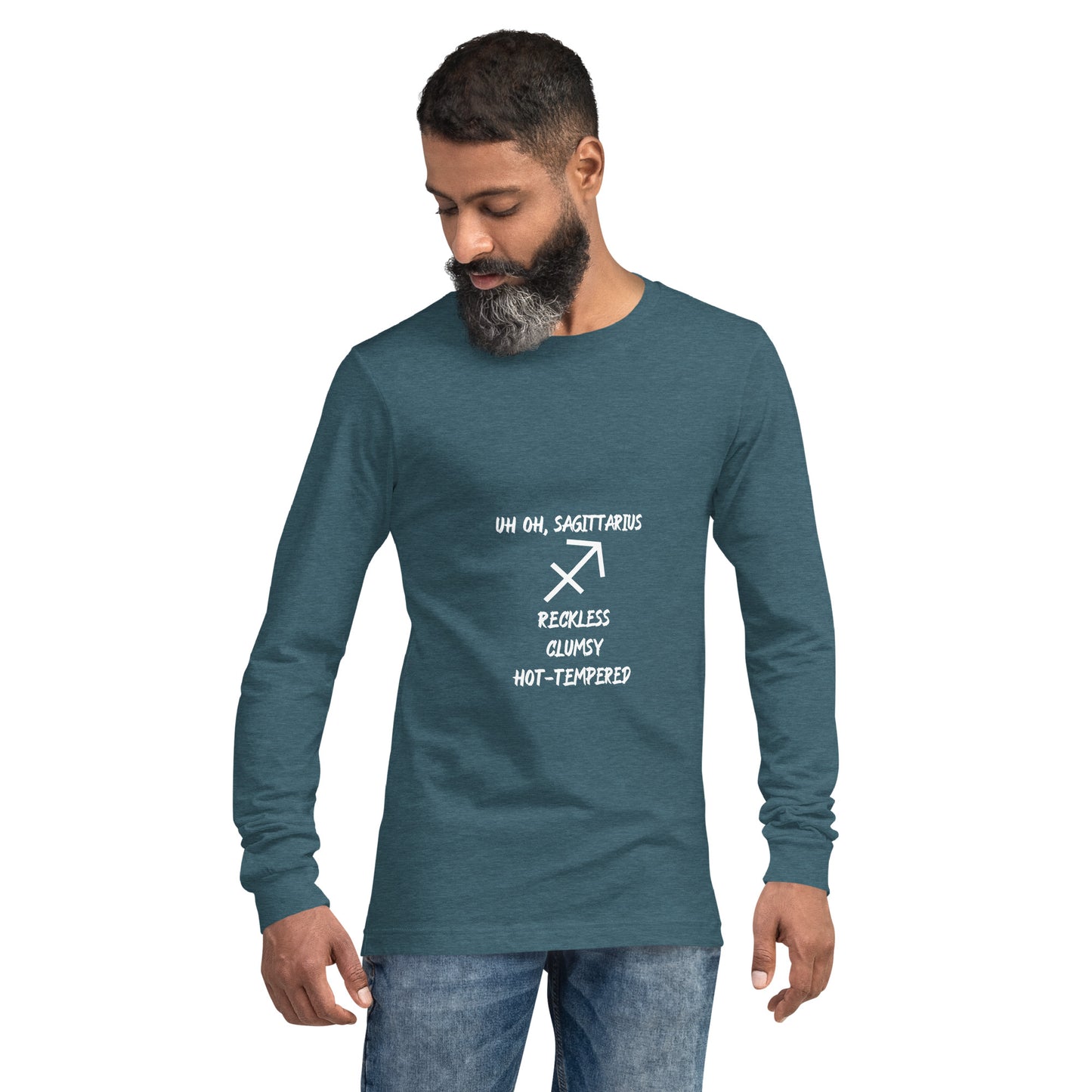 “Uh Oh, Sagittarius” Unisex Long Sleeve Tee