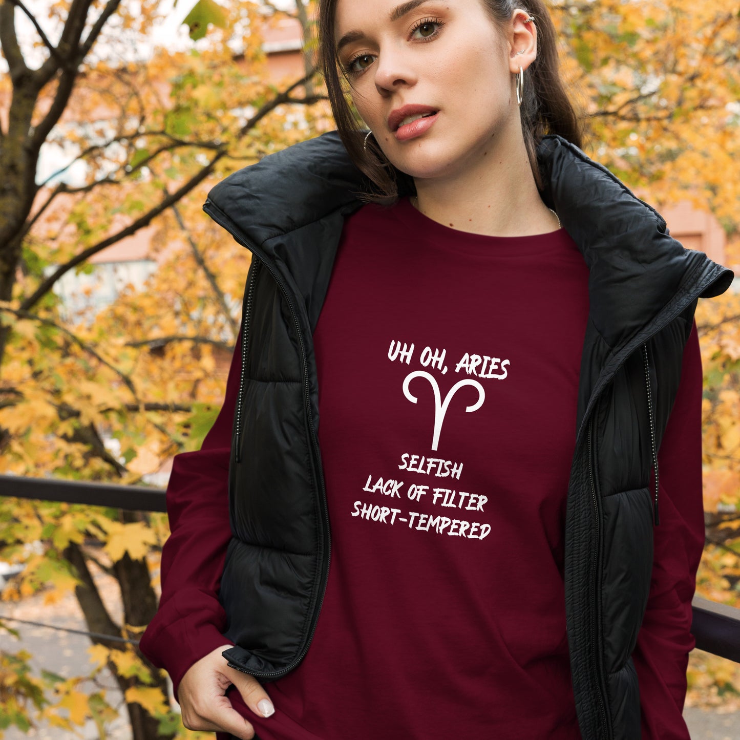 “Uh Oh, Aries” Unisex Long Sleeve Tee