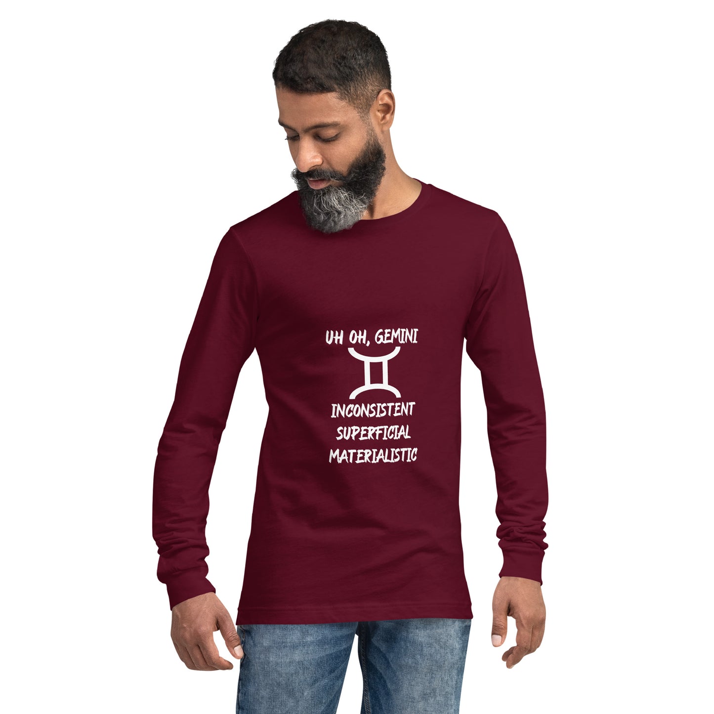 “Uh Oh, Gemini” Unisex Long Sleeve Tee