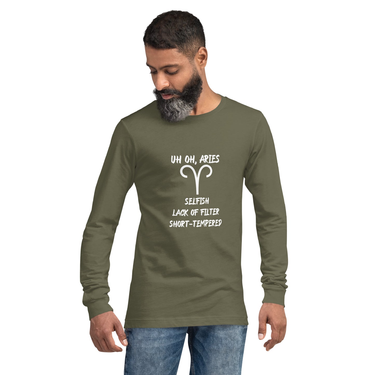 “Uh Oh, Aries” Unisex Long Sleeve Tee