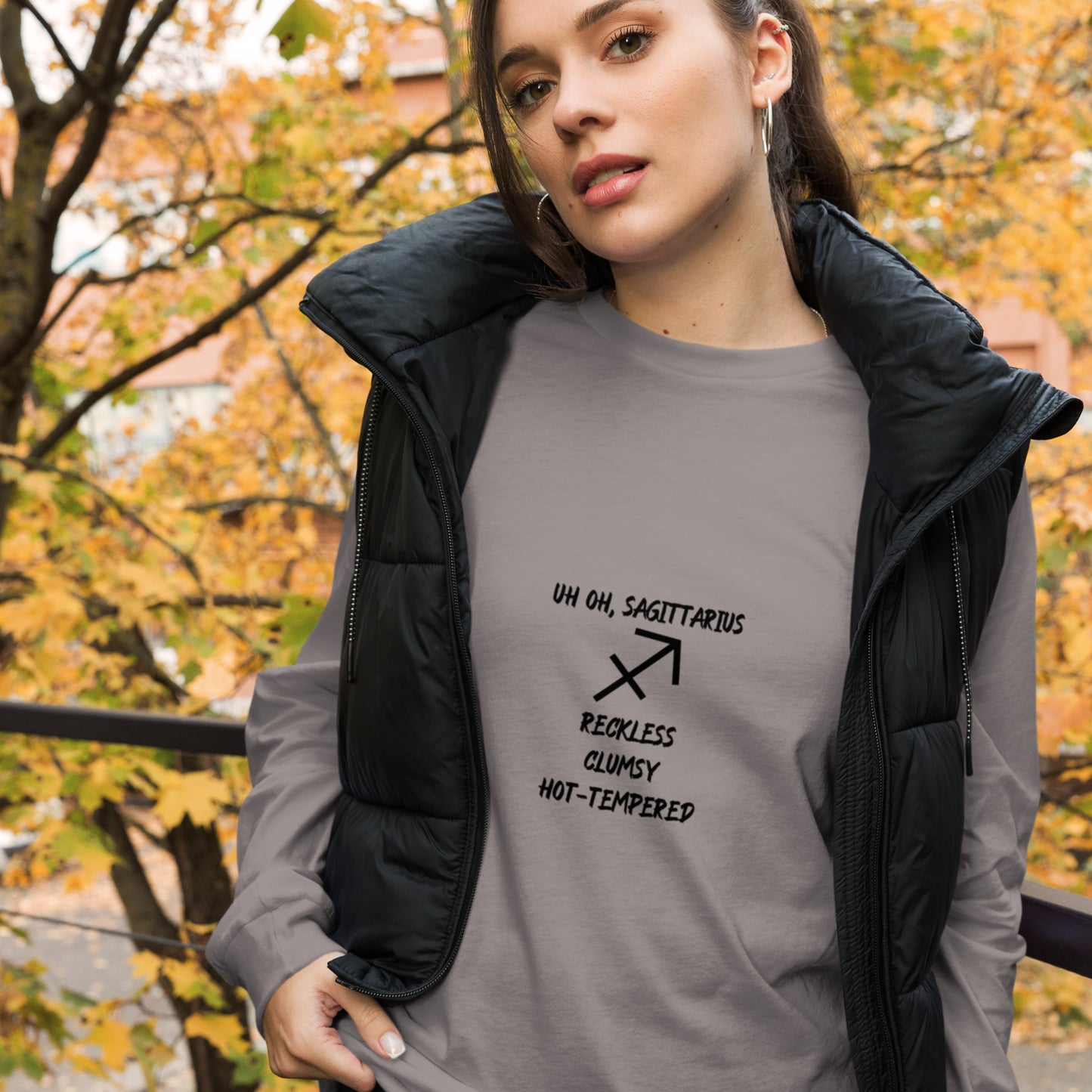 “Uh Oh, Sagittarius” Unisex Long Sleeve Tee