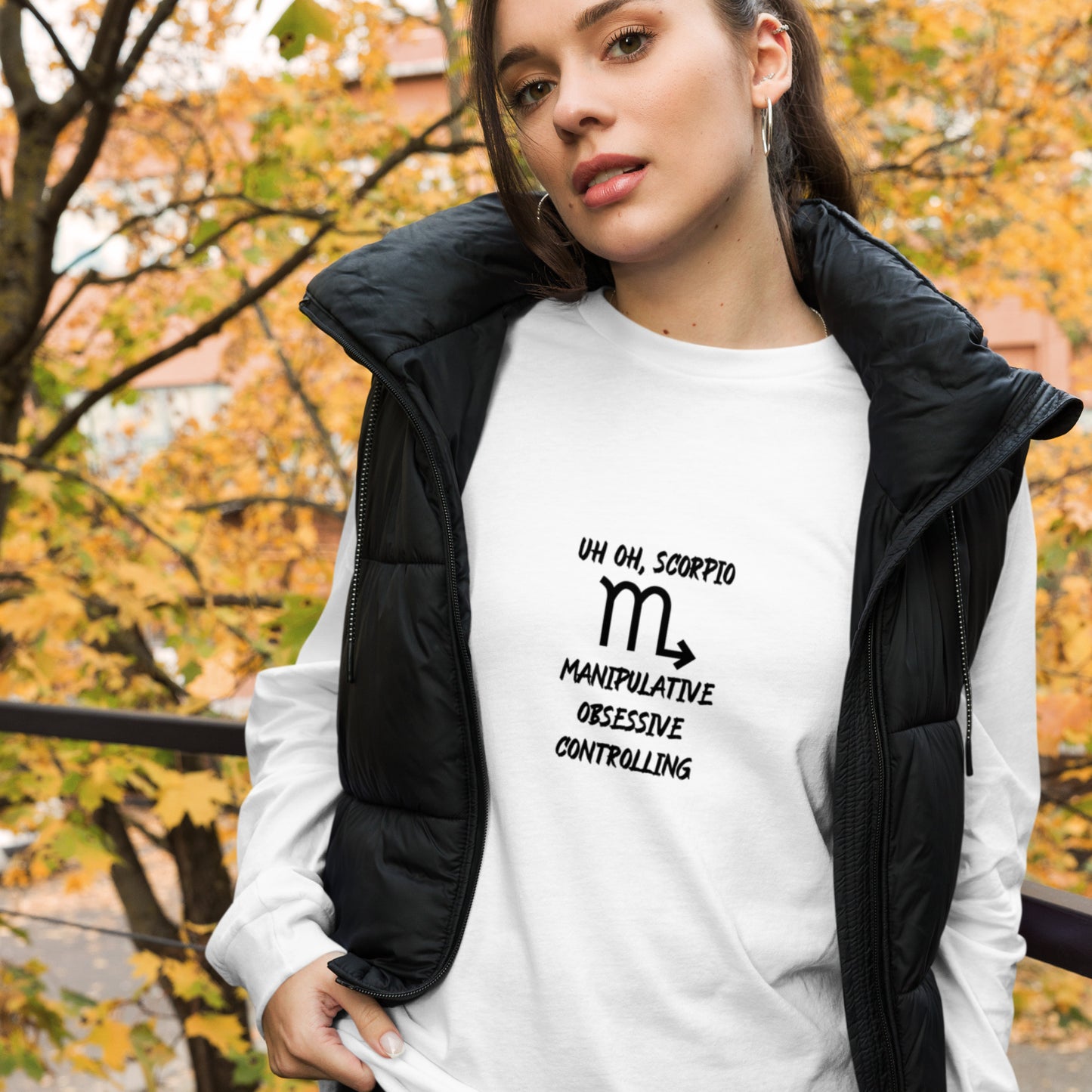 “Uh Oh, Scorpio” Unisex Long Sleeve Tee