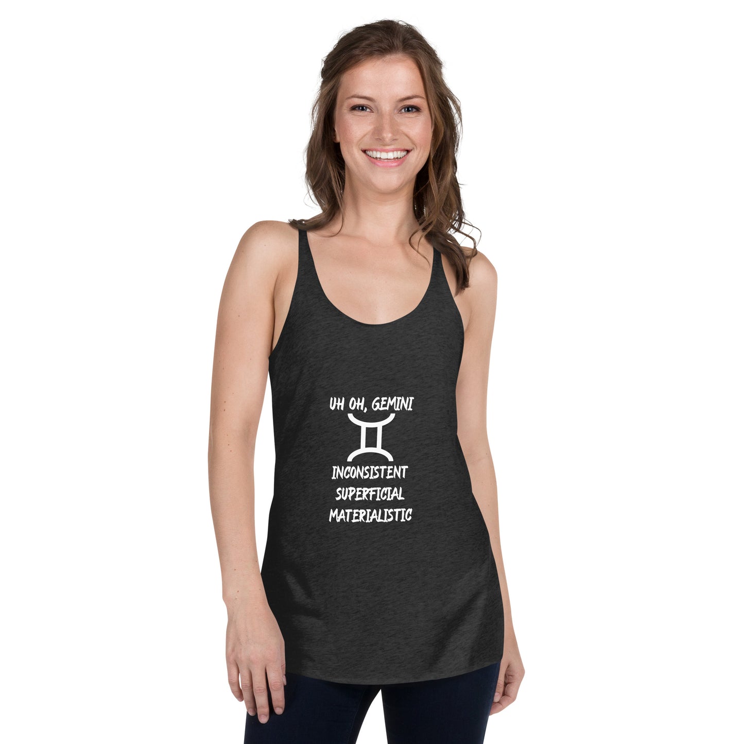 “Uh Oh, Gemini” Women's Racerback Tank
