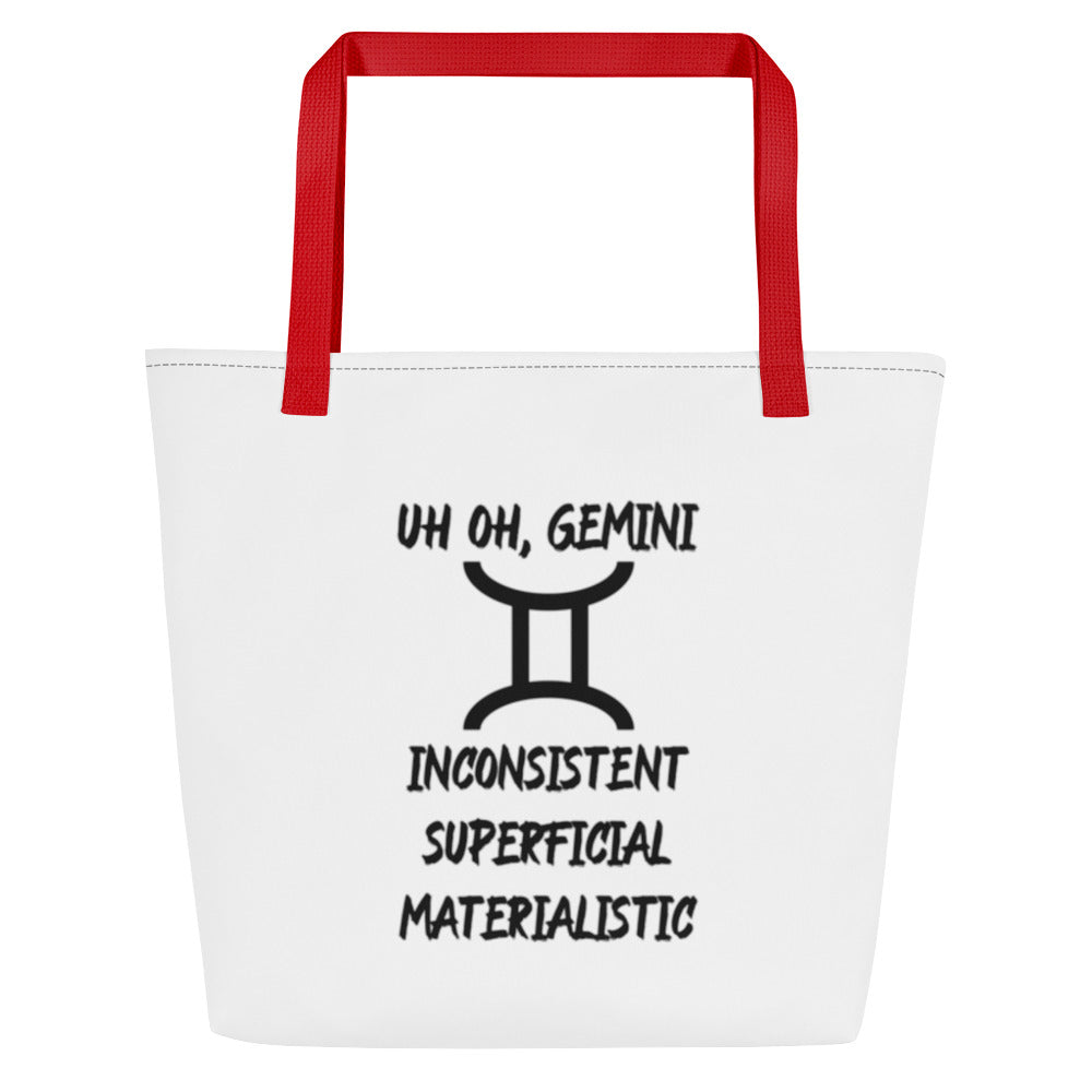 “Uh Oh, Gemini” Large Tote Bag