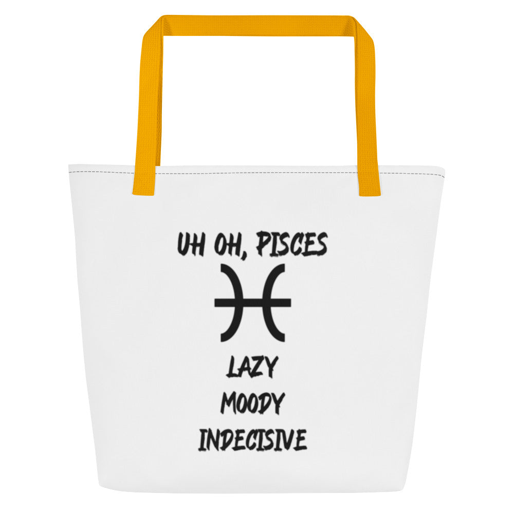 “Uh Oh, Pisces” Large Tote Bag