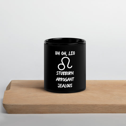 “Uh Oh, Leo” Black Glossy Mug