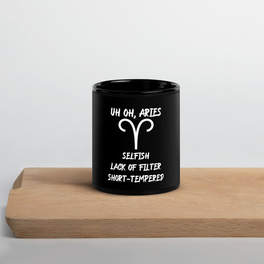 “Uh Oh, Aries” Black Glossy Mug