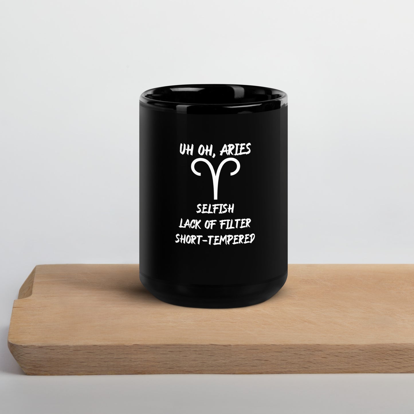 “Uh Oh, Aries” Black Glossy Mug
