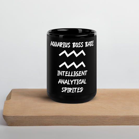 “Aquarius Boss Babe” Black Glossy Mug
