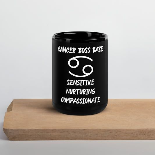 “Cancer Boss Babe” Black Glossy Mug