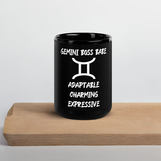 “Gemini Boss Babe” Black Glossy Mug