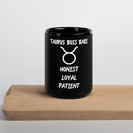 “Taurus Boss Babe” Black Glossy Mug