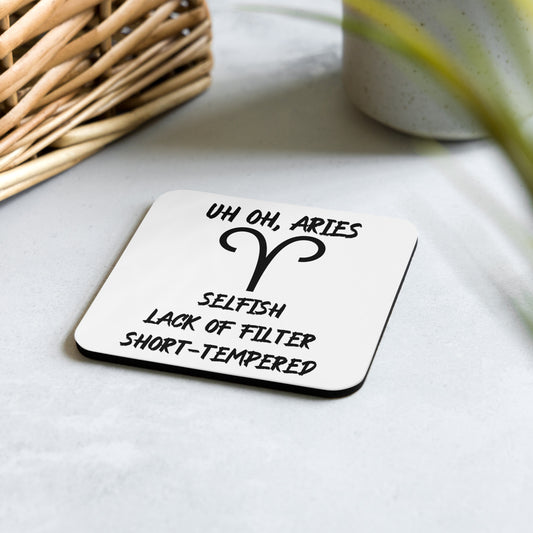“Uh Oh, Aries” Cork-Back Coaster