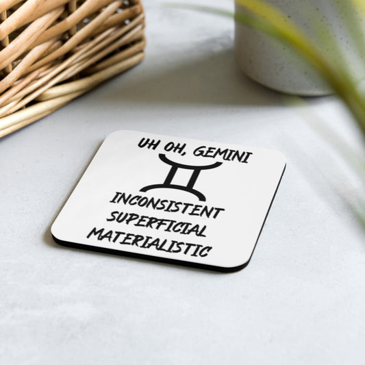 “Uh Oh, Gemini” Cork-Back Coaster