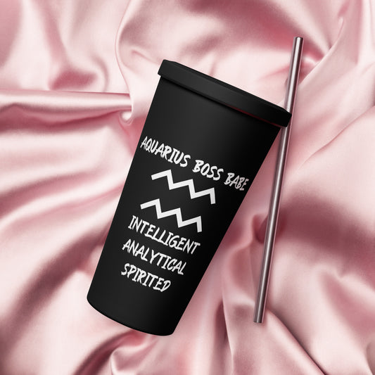“Aquarius Boss Babe” Insulated Tumbler With A Straw