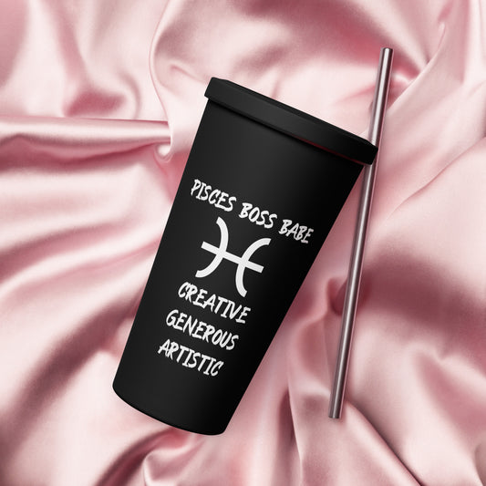 “Pisces Boss Babe” Insulated Tumbler With A Straw