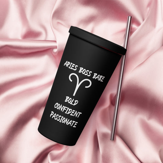 “Aries Boss Babe” Insulated Tumbler With A Straw