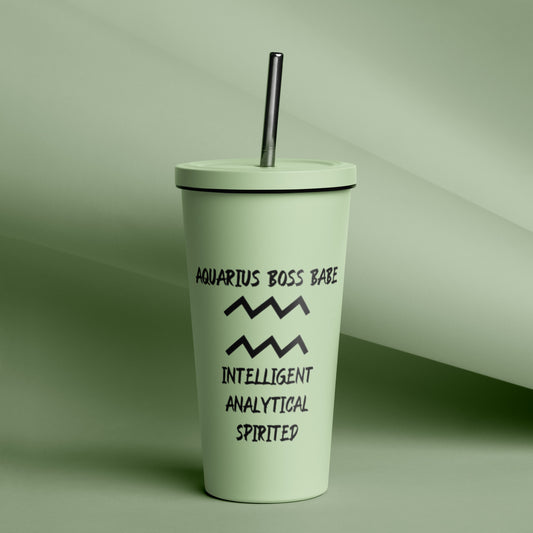 “Aquarius Boss Babe” Insulated Tumbler With A Straw