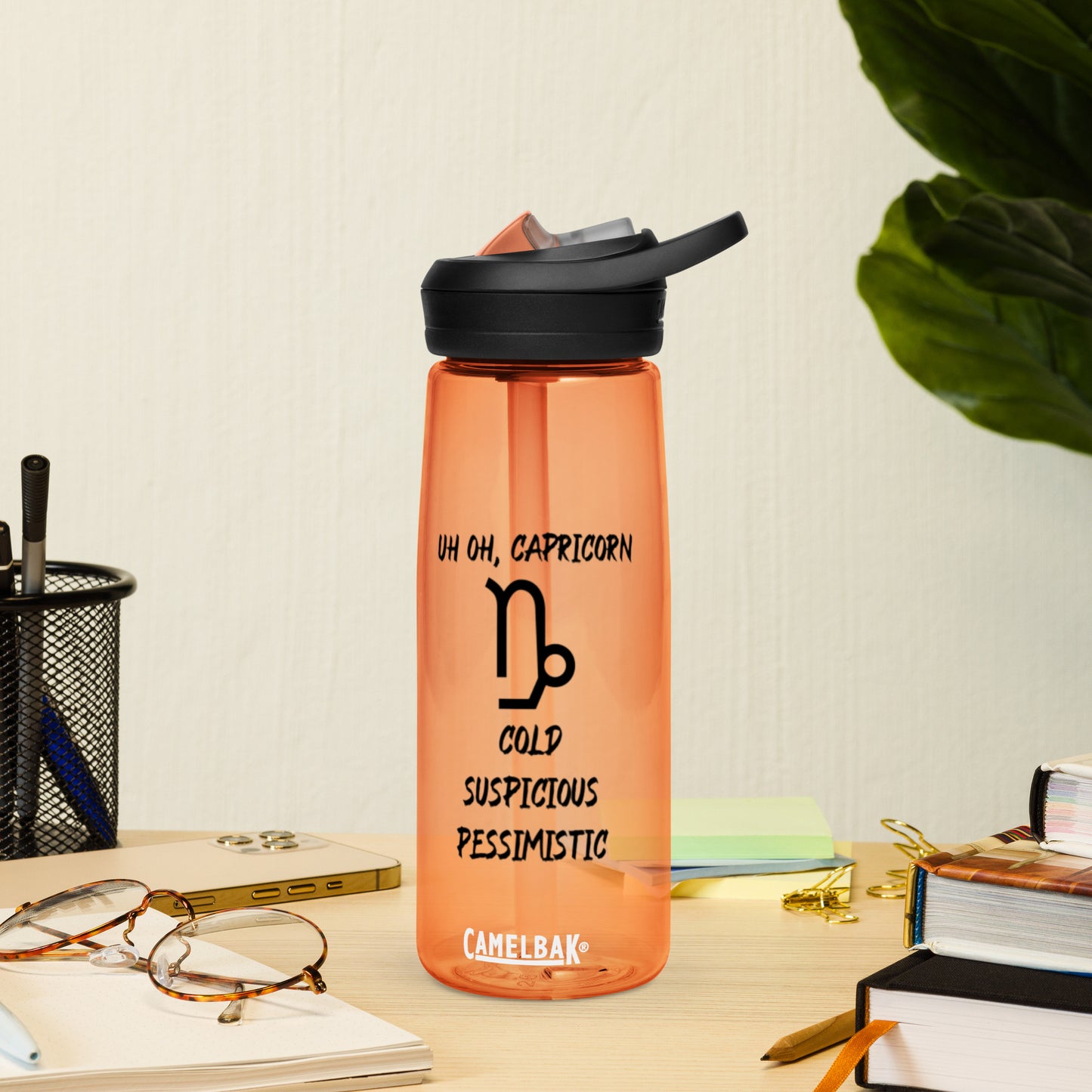 “Uh Oh, Capricorn” Sports Water Bottle