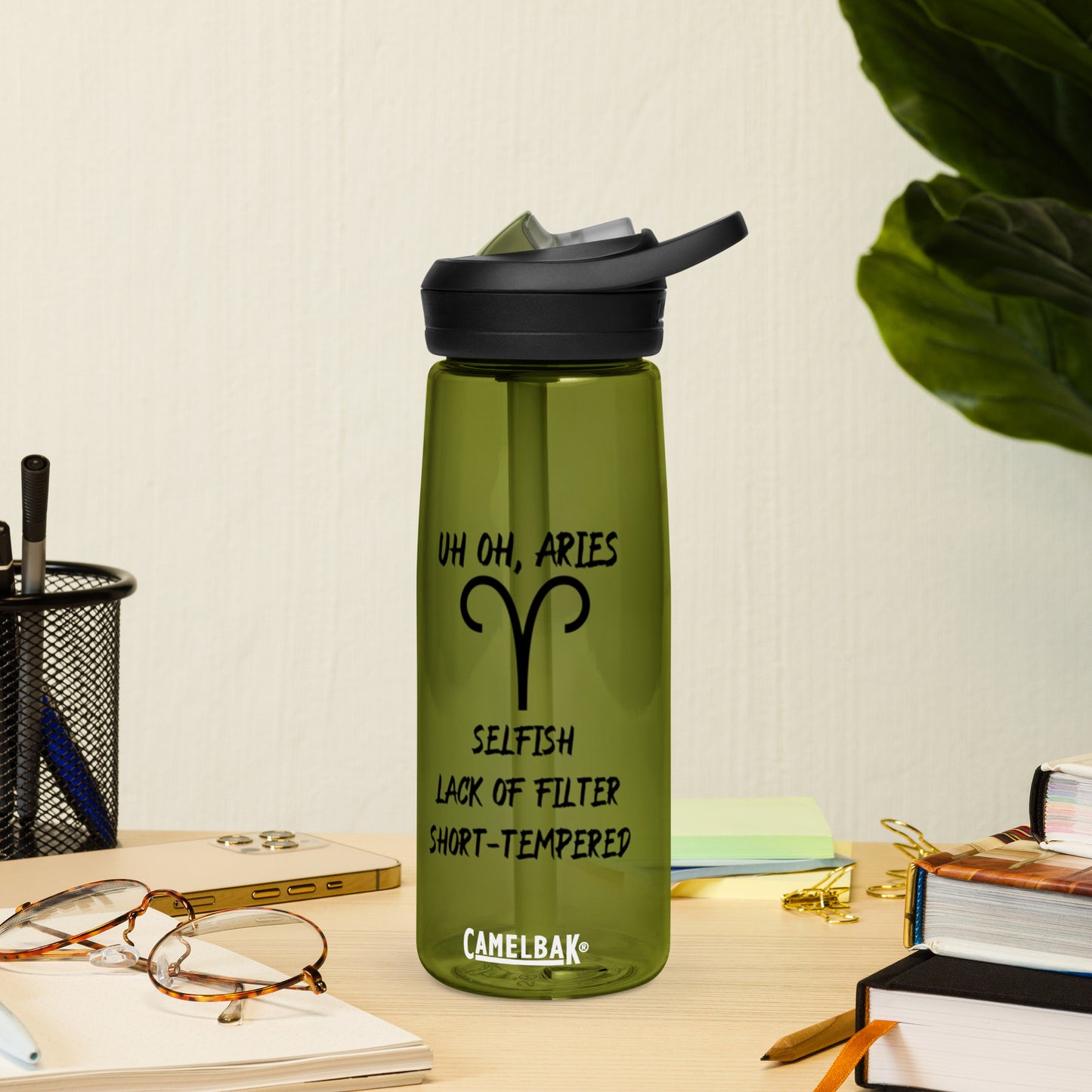 “Uh Oh, Aries” Sports Water Bottle