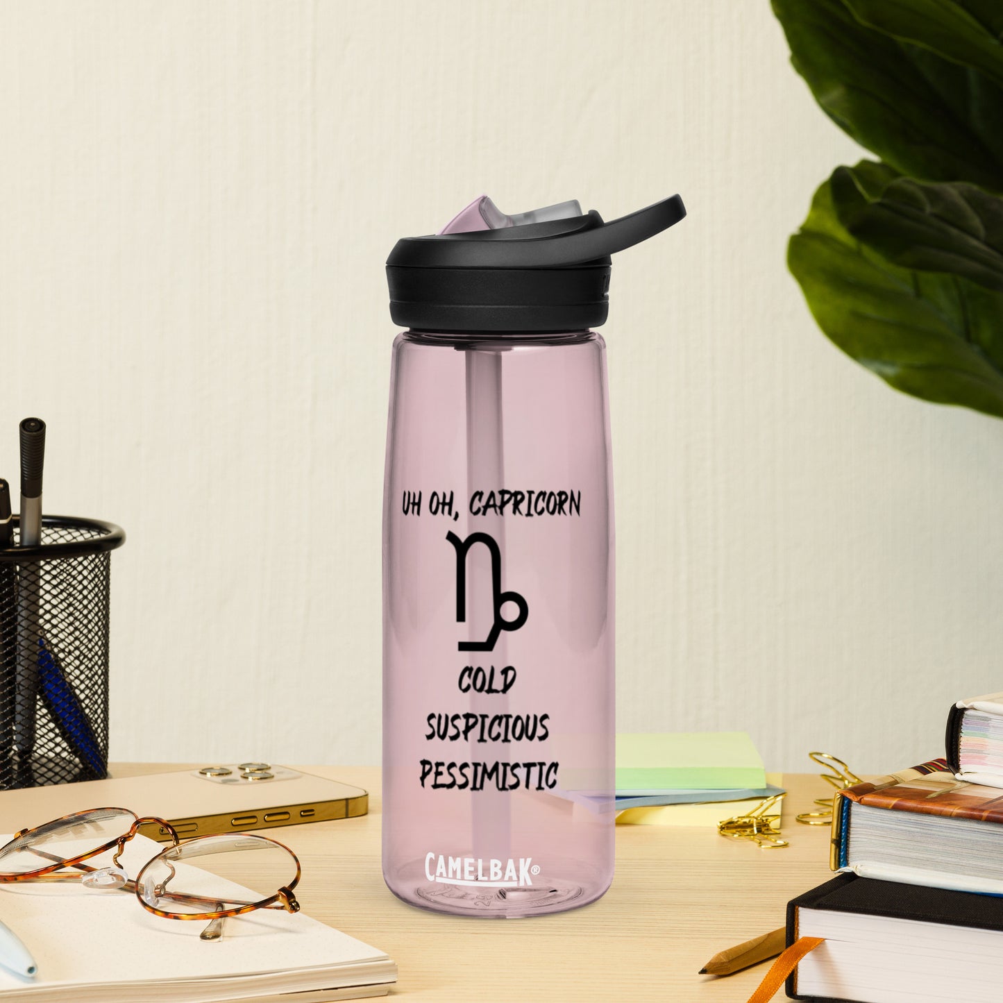 “Uh Oh, Capricorn” Sports Water Bottle