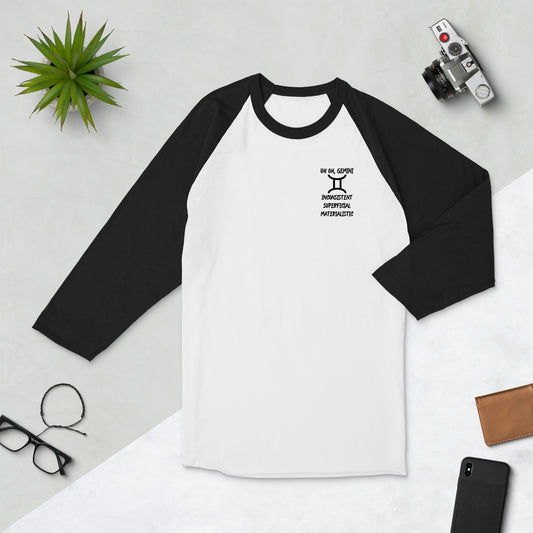 “Uh Oh, Gemini” Unisex 3/4 Sleeve Raglan Shirt