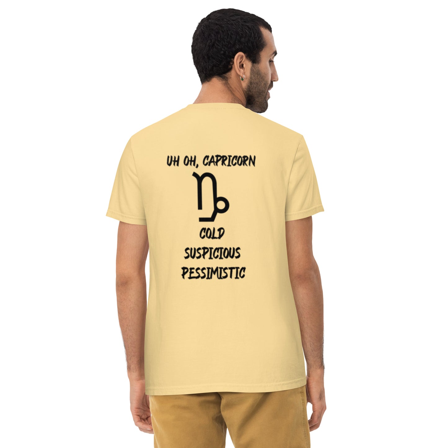 “Uh Oh, Capricorn” Unisex Garment-Dyed Pocket T-Shirt