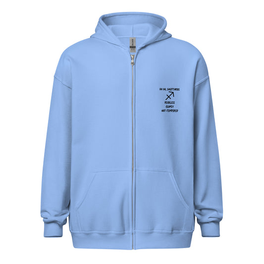 “Uh Oh, Sagittarius” Unisex Zip Hoodie