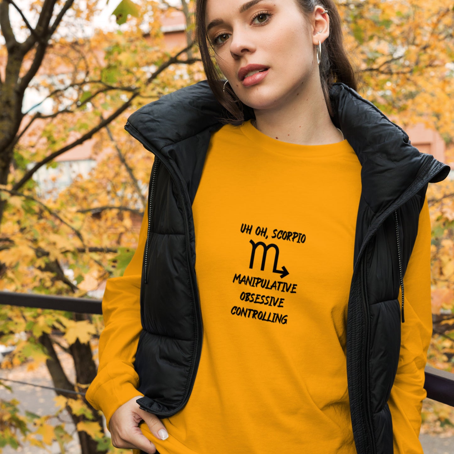 “Uh Oh, Scorpio” Unisex Long Sleeve Tee